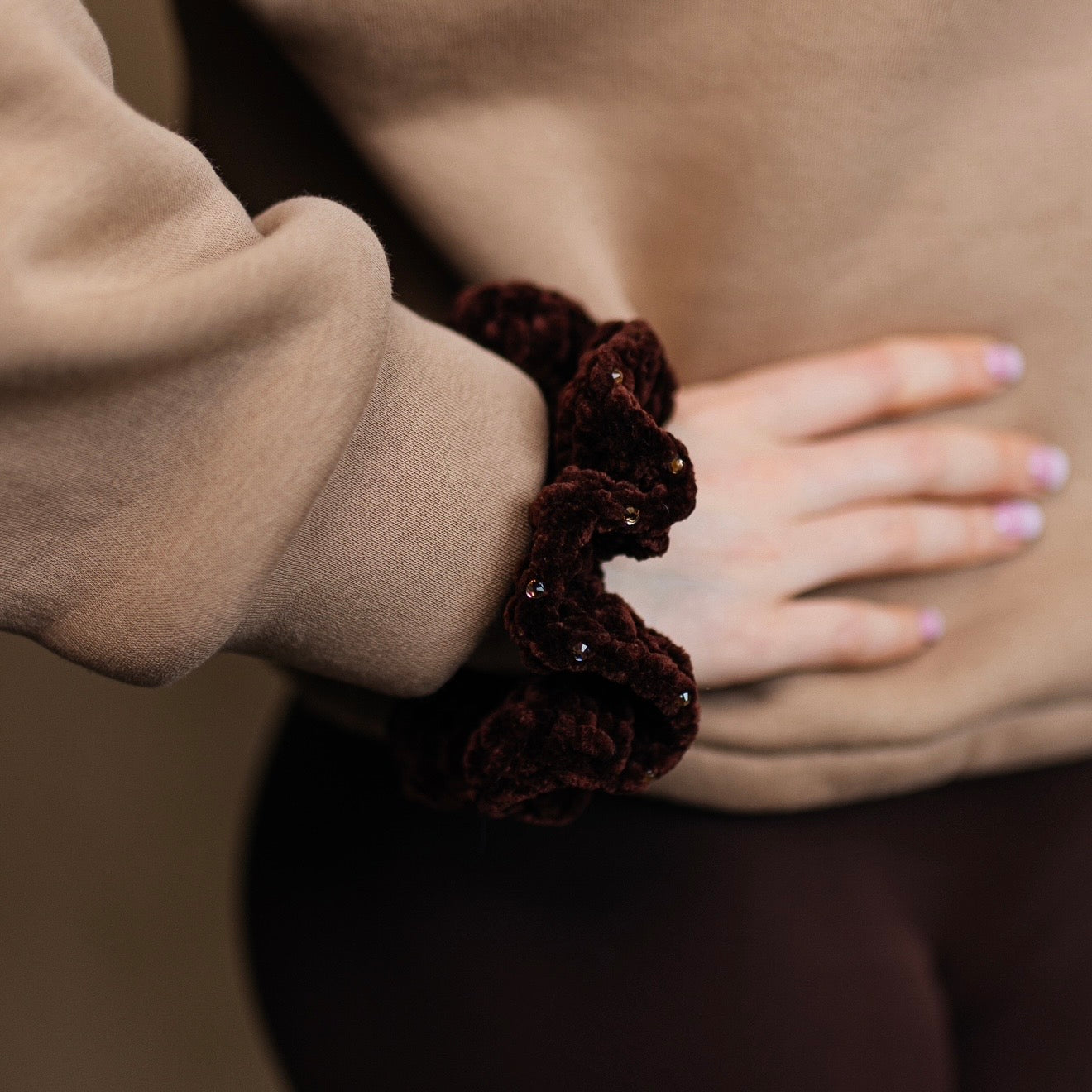 PRE-ORDER ame x NP crochet scrunchie with crystals