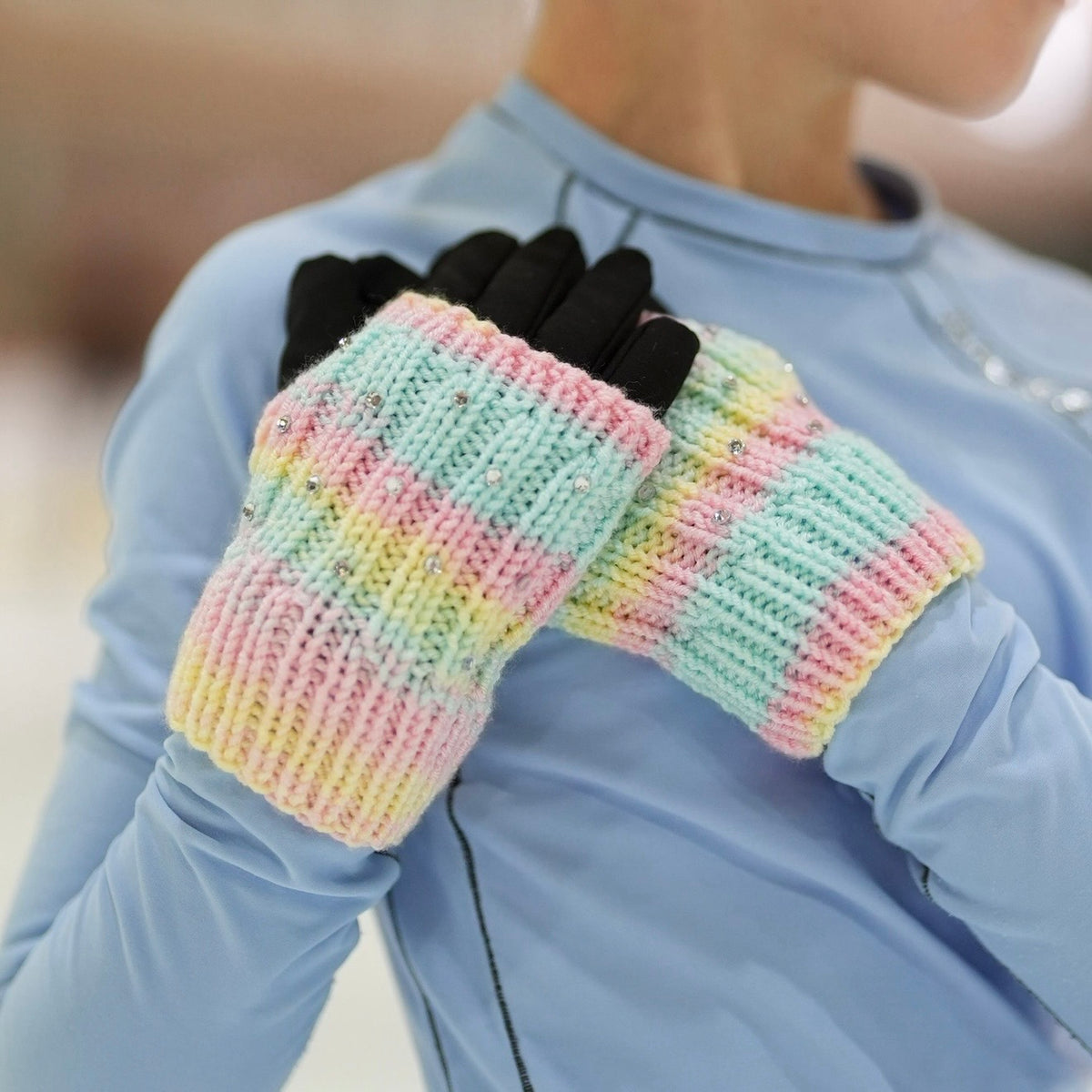 rainbow sherbet mittens with crystals 💎