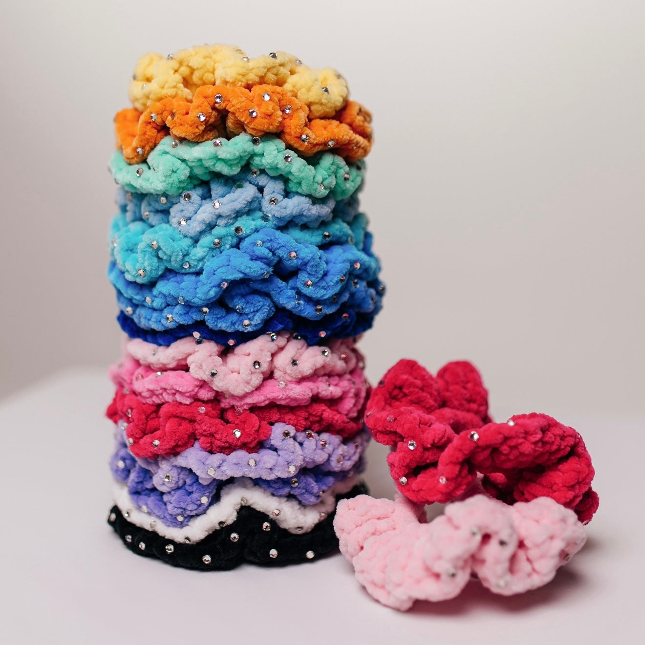 crochet scrunchie with crystals